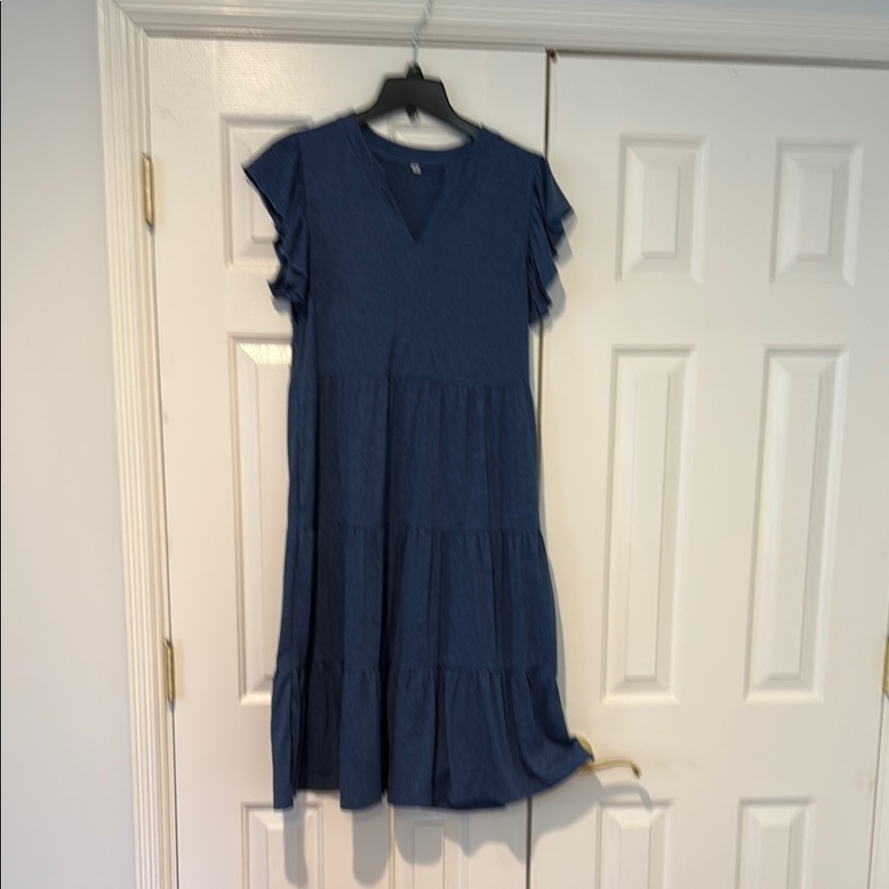 Blue Midi Sundress with Flutter Cap Sleeves